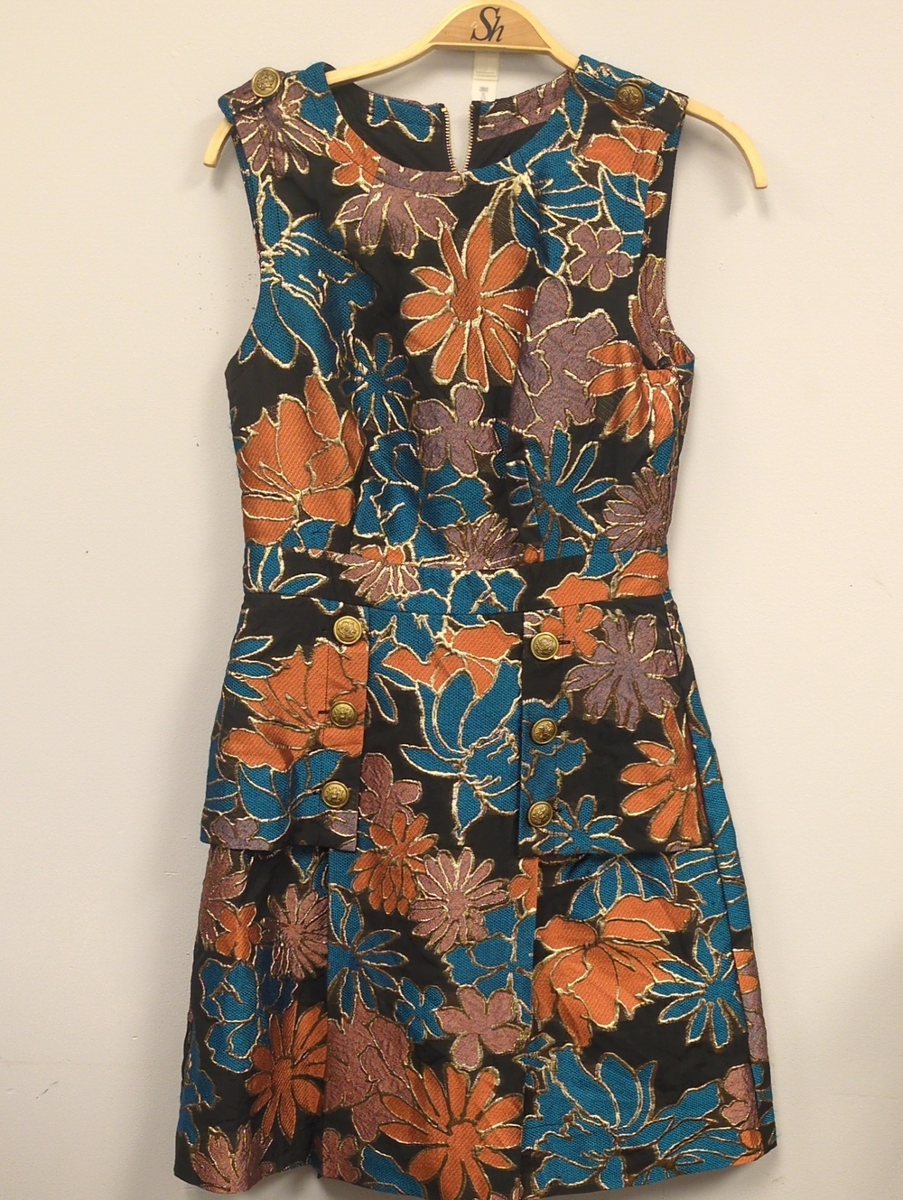 Laundry By Shelli Floral Brocade Sleeveless Dress in Teal & Orange/4